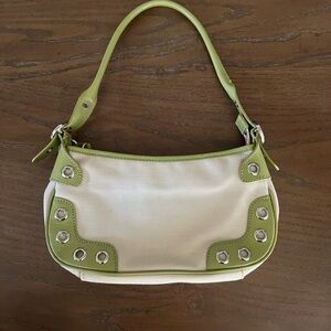 Vintage Preston& York  Cream Cotton Bag – Leather Trim, Green Accent & Silver